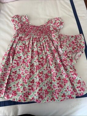 Ralph Lauren Pink and Green Floral Smocked Dress with Bloomers